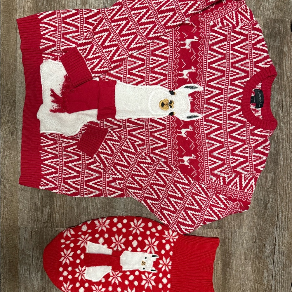 Red Llama Patterned Sweater Set - image 1